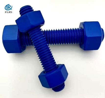پیچ و مهره میخ فولادی با روکش پلی تترافلوئورواتیلن پیچ دو سر رزوه دار PTFE با مهره